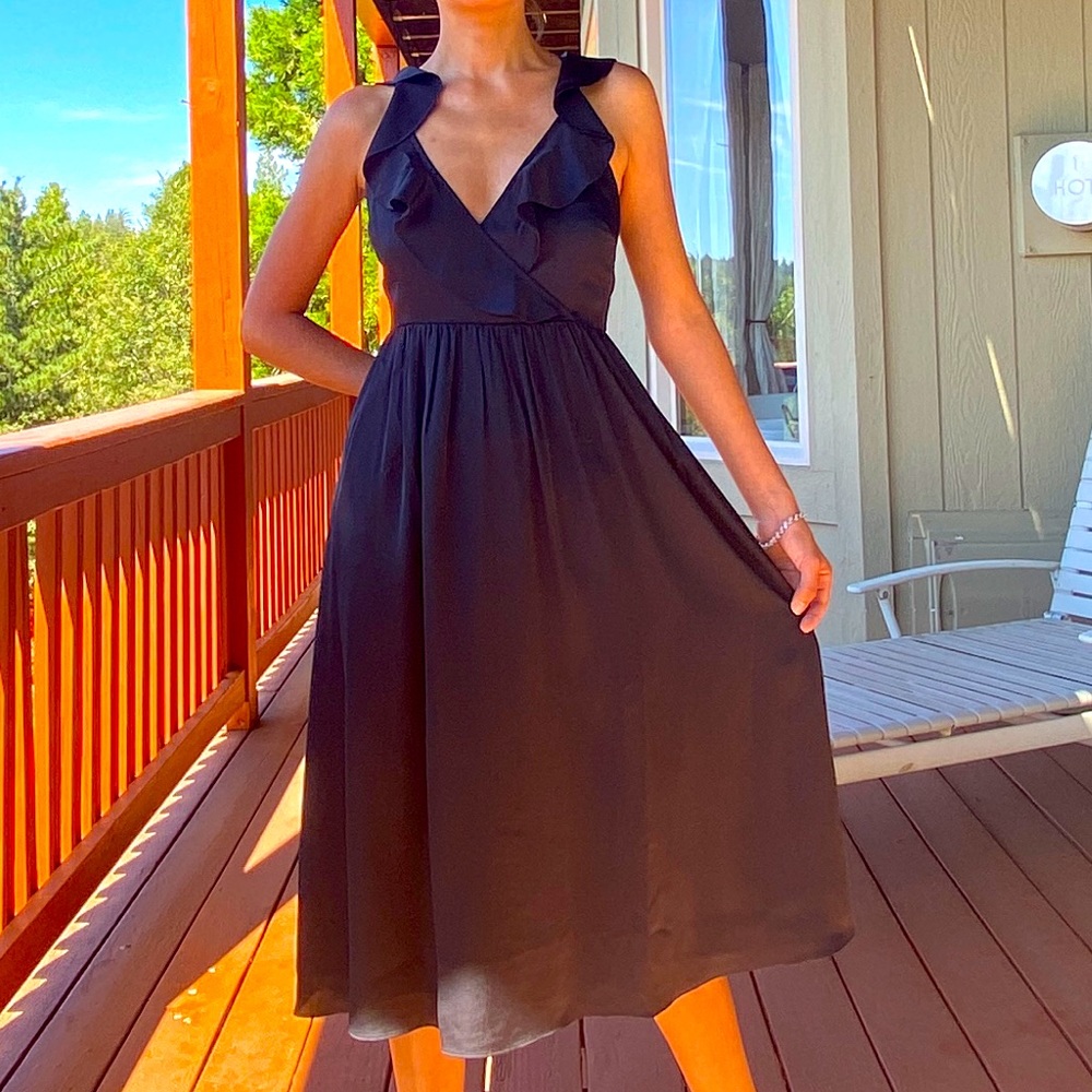 NWT Ruffle-Front Cross-Back Midi Dress